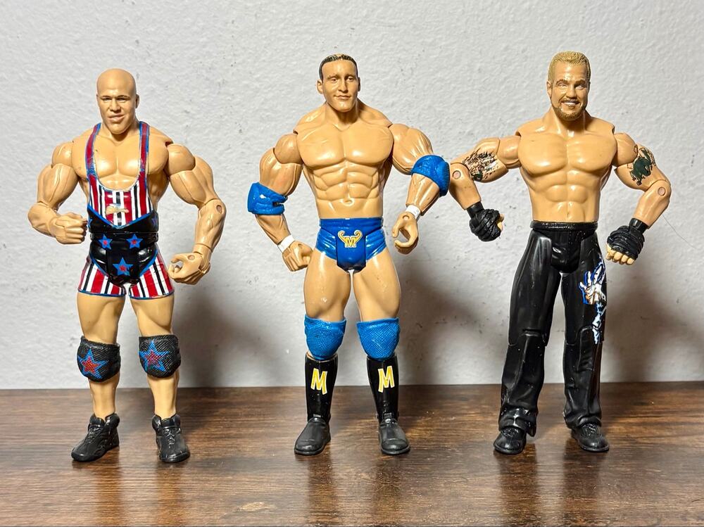 Vtg WWE WWF Ruthless Aggression Action Figures- Kurt Angle, Chris Masters, DDP